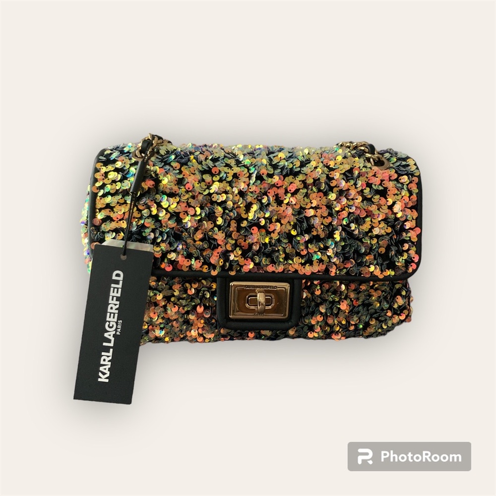 Black Karl Lagerfeld handbag with Sequences on them